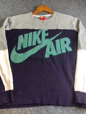 Nike Air Sweatshirt Men XL Gray Purple Fleece Crewneck Pullover Graphic Big Logo